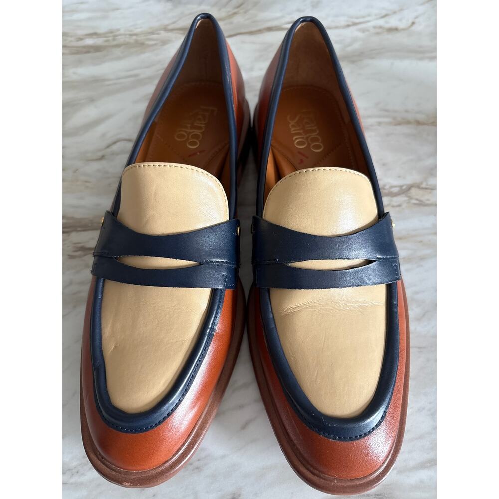 Franco Sarto Women's Edith 2 Penny Loafers Size 8 Cream Navy Brown Colorblock - Picture 2 of 10